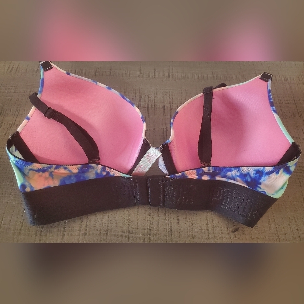 Victoria Secret Pink Bra Size 34C Blue & Pink Underwired Lined Adjustable. - Picture 5 of 7